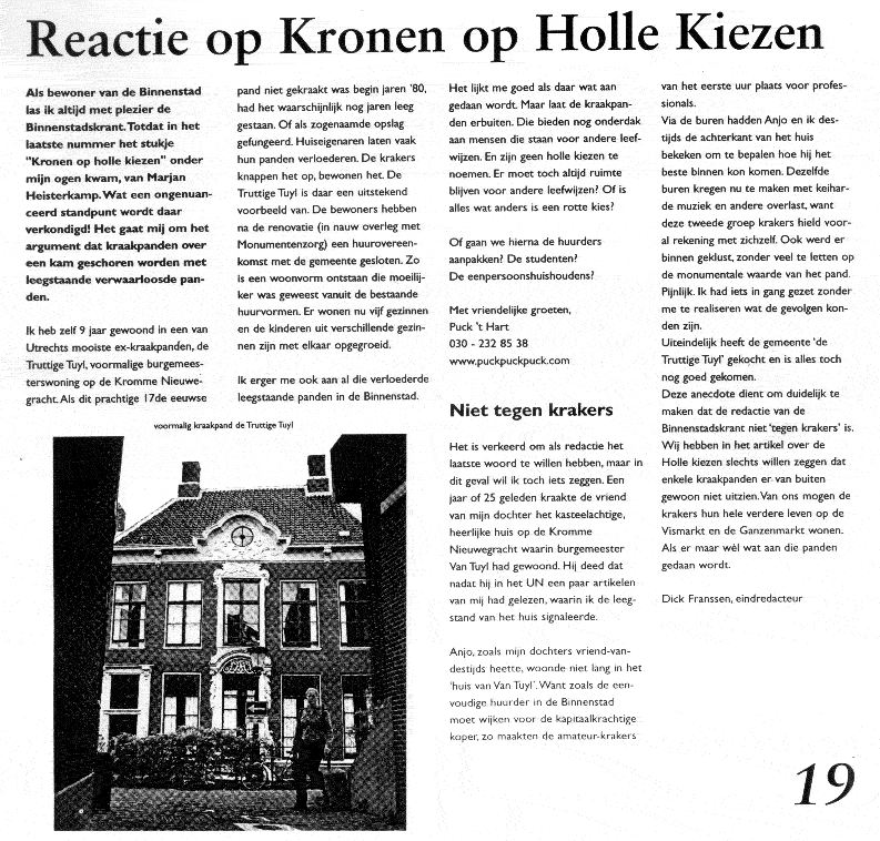reacties op het april artikel "Kronen op Holle Kiezen"